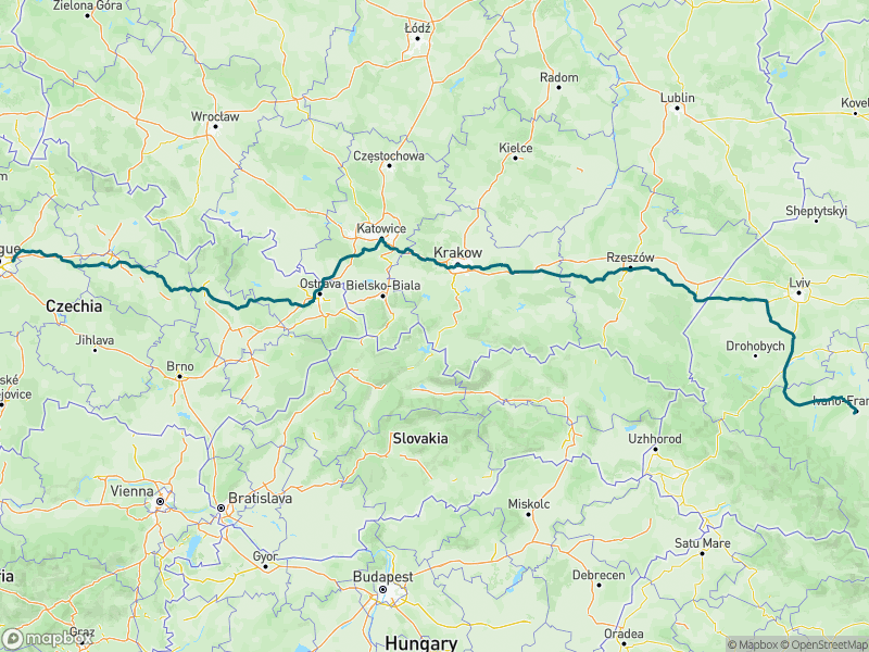 Попередній перегляд маршруту 1 038,9 km Івано Франківськ   Прага